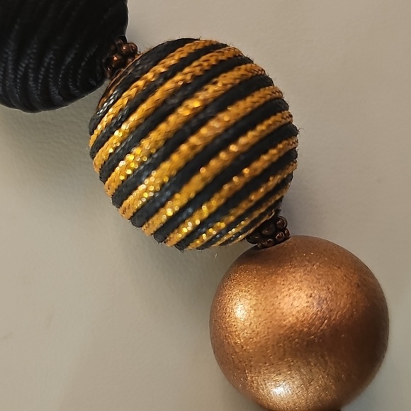 Woven Chunky Black and Gold Bead Statement Necklace - Picture 3 of 8